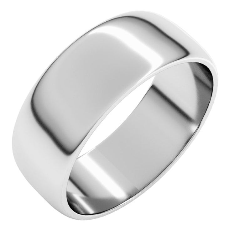 10K White Gold 7 mm Lightweight Half Round Band Size 9.5