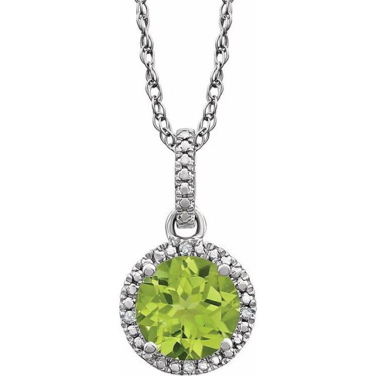 Sterling Silver Natural Peridot & .01 CTW Natural Diamond 18" Necklace