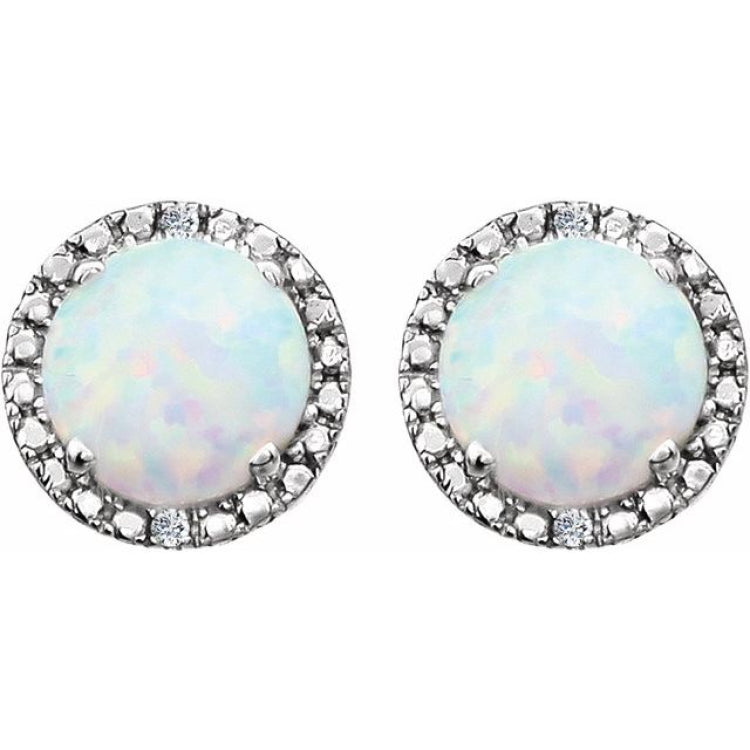 Sterling Silver Lab-Grown Opal & .01 CTW Natural Diamond Earrings