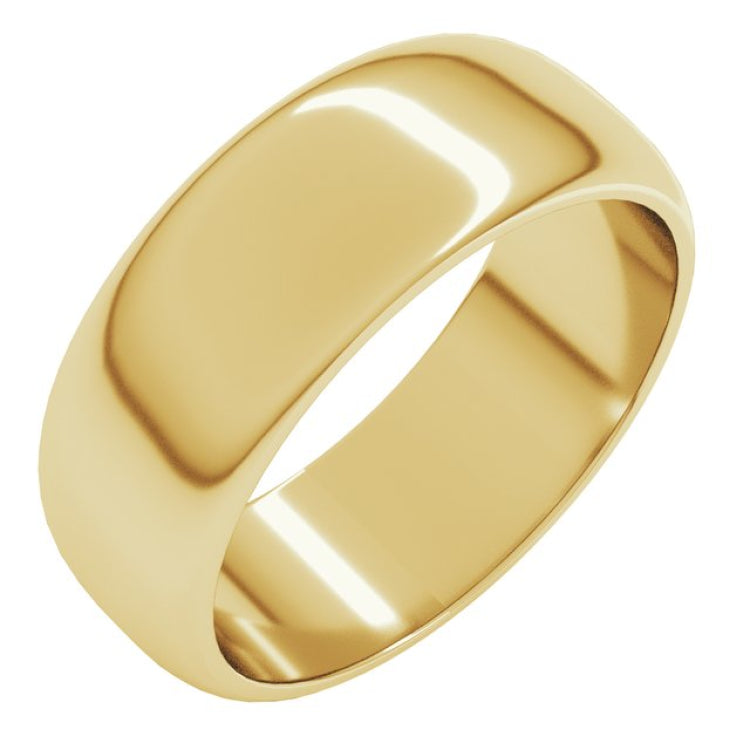 14K Yellow Gold 7 mm Half Round Band Size 8