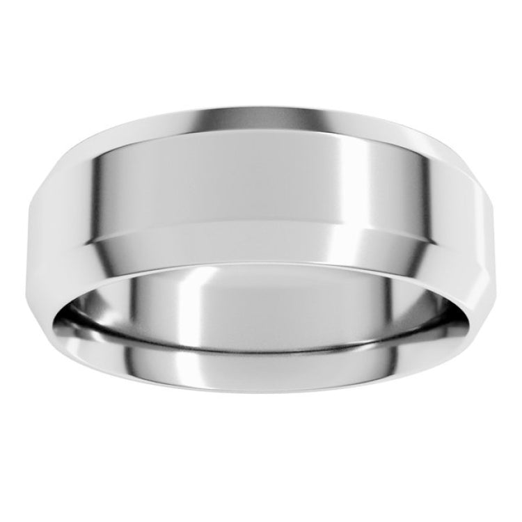 14K X1 White Gold 7 mm Beveled-Edge Comfort-Fit Flat Band Size 10