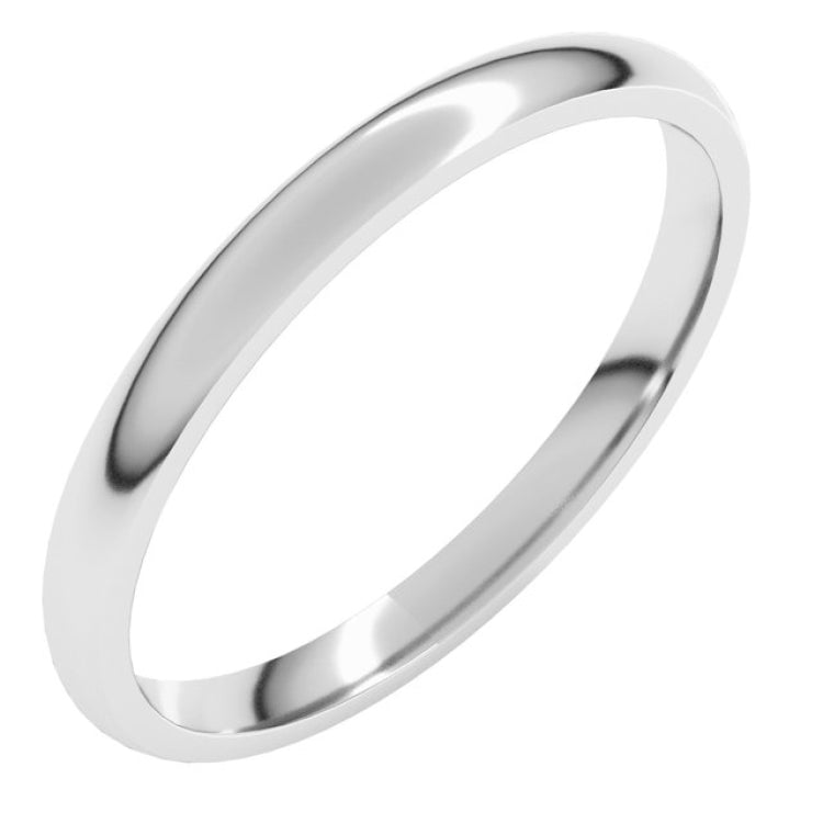 10K White Gold 2 mm Lightweight Comfort-Fit Half Round Band Size 6.5