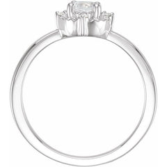 Sterling Silver Lab-Grown White Sapphire & .04 CTW Natural Diamond Halo-Style Ring