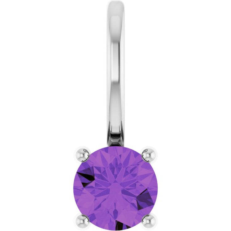 14K White Gold Imitation Amethyst Solitaire Charm/Pendant