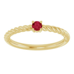 14K Yellow Gold 3 mm Lab-Grown Ruby Solitaire Rope Ring