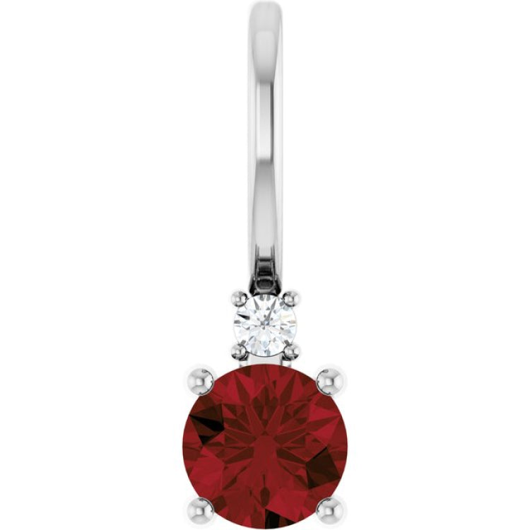 14K White Gold Natural Mozambique Garnet & .015 CT Natural Diamond Charm/Pendant