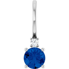 14K White Gold Lab-Grown Blue Sapphire & .015 CT Natural Diamond Charm/Pendant