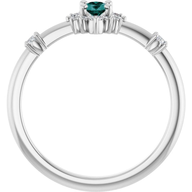14K White Gold Lab-Grown Alexandrite & 1/6 CTW Natural Diamond Halo-Style Ring