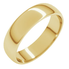 10K Yellow Gold 5 mm Lightweight Half Round Band Size 6.5