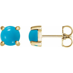 14K Yellow Gold 5 mm Natural Turquoise Cabochon Earrings