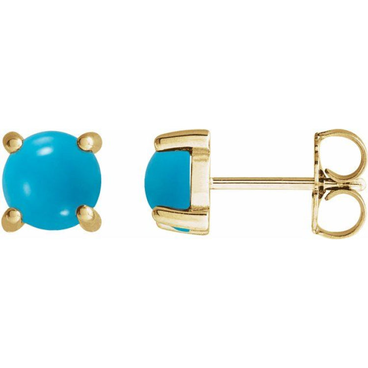 14K Yellow Gold 6 mm Natural Turquoise Cabochon Earrings