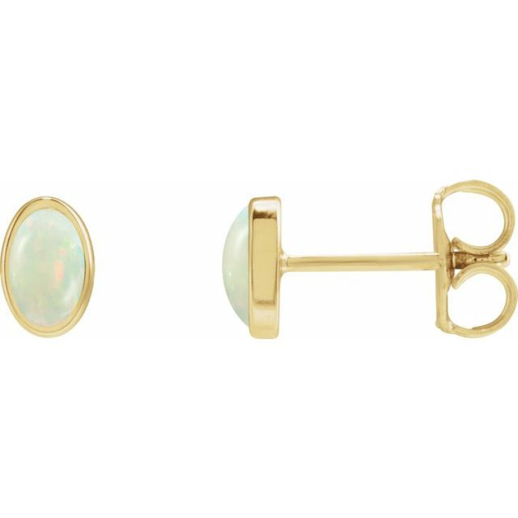 14K Yellow Gold Lab-Grown White Opal Cabochon Earrings
