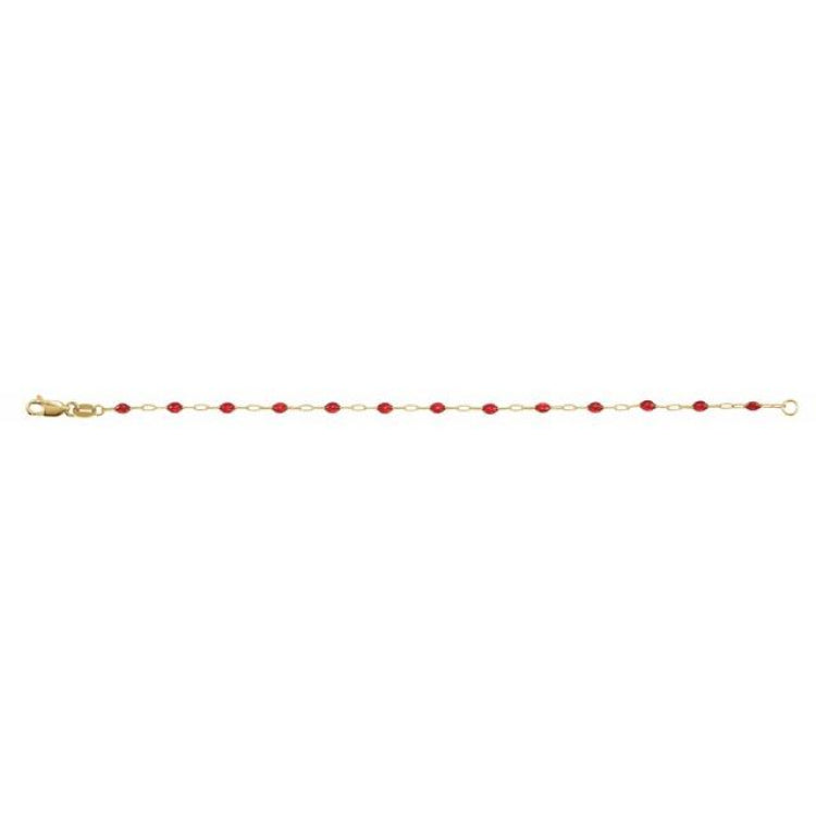 14K Yellow Gold-Filled 1.6 mm Red Enamel Bead Paperclip-Style 7" Chain