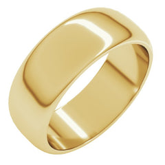 14K Yellow Gold 7 mm Half Round Band Size 13