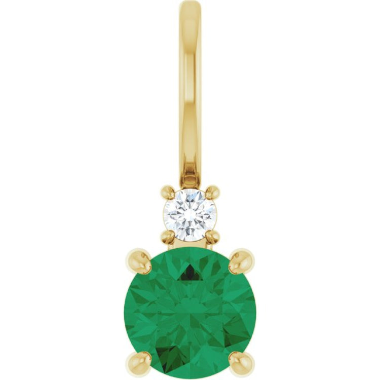 14K Yellow Gold Lab-Grown Emerald  & .03 CT Natural Diamond Charm/Pendant