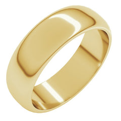 10K Yellow Gold 6 mm Half Round Band Size 7.5