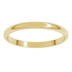 14K Yellow Gold 2 mm Lightweight Half Round Band Size 7.5
