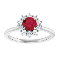 14K White Gold Lab-Grown Ruby & 1/4 CTW Lab-Grown Diamond Halo-Style Ring