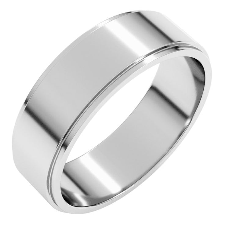 10K White Gold 6 mm Stepped-Edge Flat Band Size 8.5