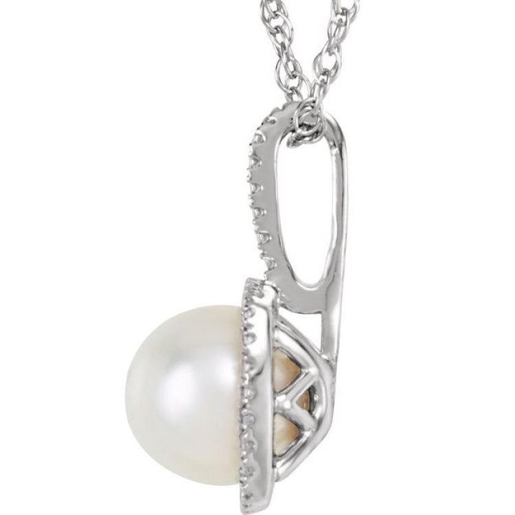 Sterling Silver 6.5-7 mm Cultured White Freshwater Pearl & .015 CTW Natural Diamond 18" Necklace