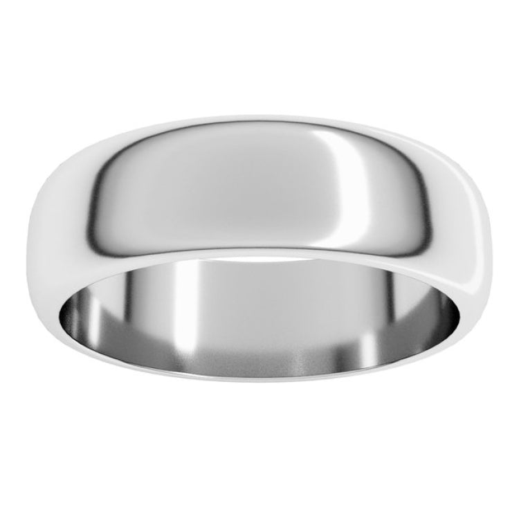 14K White Gold 6 mm Half Round Band Size 11