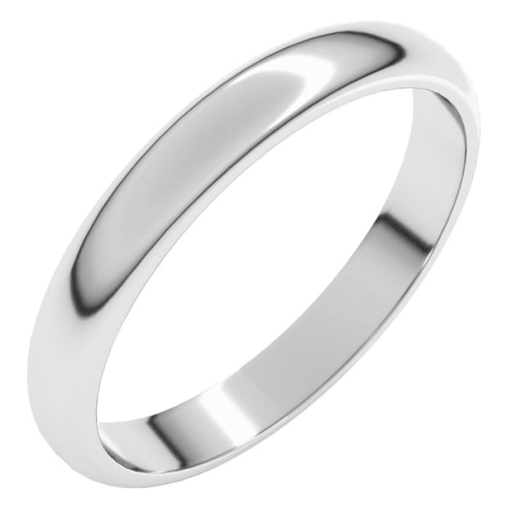 Platinum 3 mm Half Round Band Size 6.5