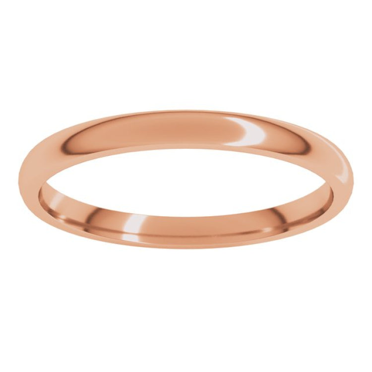 10K Rose Gold 2 mm Lightweight Comfort-Fit Half Round Band Size 6.5