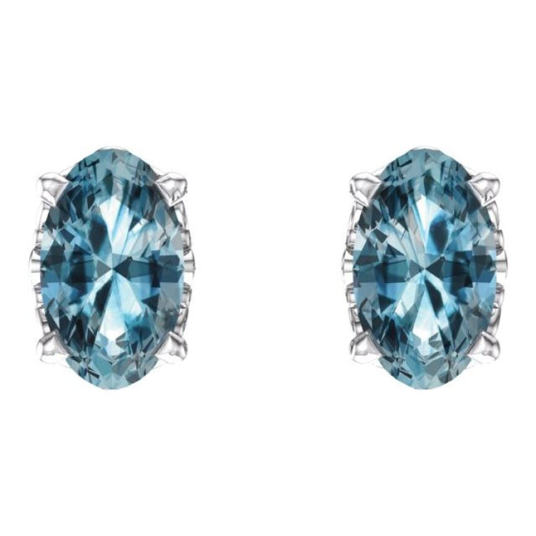 14K White Gold Natural Sky Blue Topaz Scroll Setting® Stud Earrings