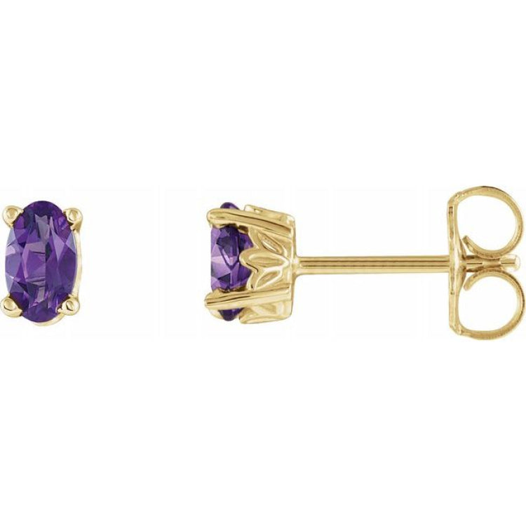 14K Yellow Gold Natural Amethyst Scroll Setting® Stud Earrings