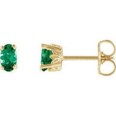 14K Yellow Gold Lab-Grown Emerald Scroll Setting® Stud Earrings