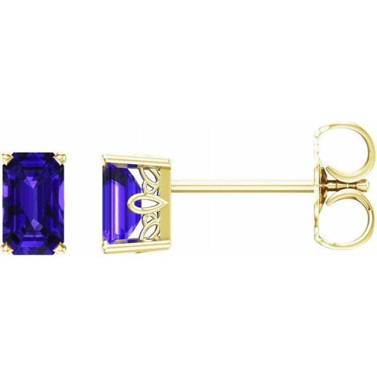 14K Yellow Gold Natural Amethyst Scroll Setting® Earrings