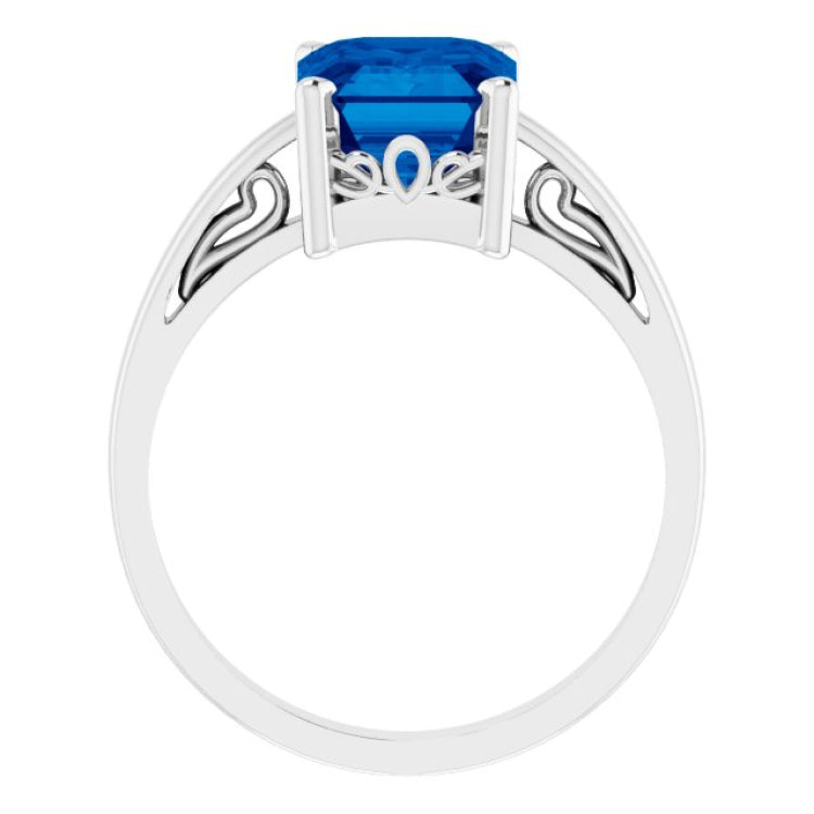 14K White Gold Lab-Grown Blue Sapphire Scroll Setting® Ring