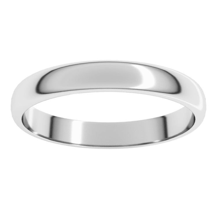 14K White Gold 3 mm Lightweight Half Round Band Size 10