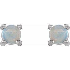 14K White Gold 4 mm Natural White Opal Cabochon Earrings