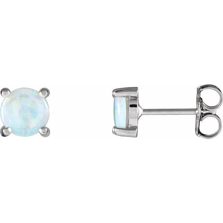14K White Gold 6 mm Natural White Opal Cabochon Earrings