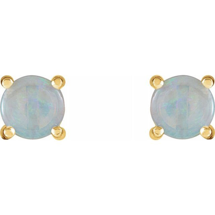 14K Yellow Gold 6 mm Natural White Opal Cabochon Earrings