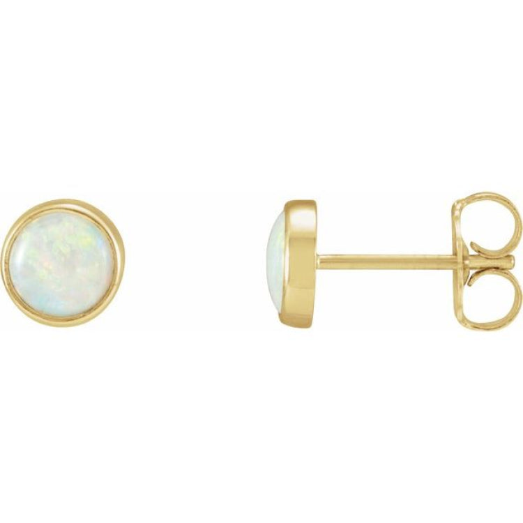 14K Yellow Gold Natural White Opal Cabochon Earrings