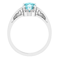 14K White Gold Natural Blue Zircon Scroll Setting® Ring