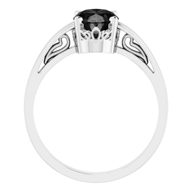 14K White Gold Natural Black Onyx Scroll Setting® Ring