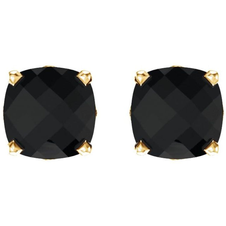 14K Yellow Gold Natural Black Onyx Scroll Setting® Earrings