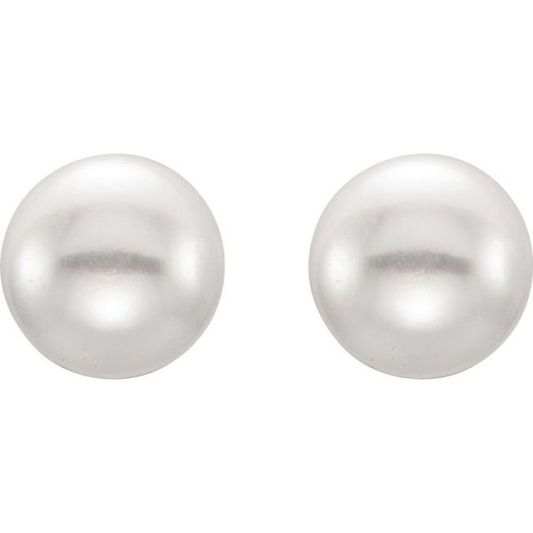 Sterling Silver 8-9 mm Cultured White Freshwater Button Pearl Earrings