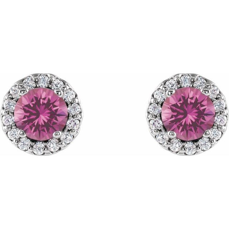 14K White Gold 4 mm Natural Pink Sapphire & 1/10 CTW Natural Diamond Earrings