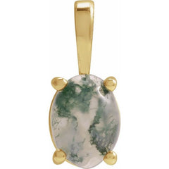 14K Yellow Gold Natural Moss Agate Pendant