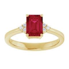 14K Yellow Gold Lab-Grown Ruby  and .05 CTW Lab-Grown Diamond Ring