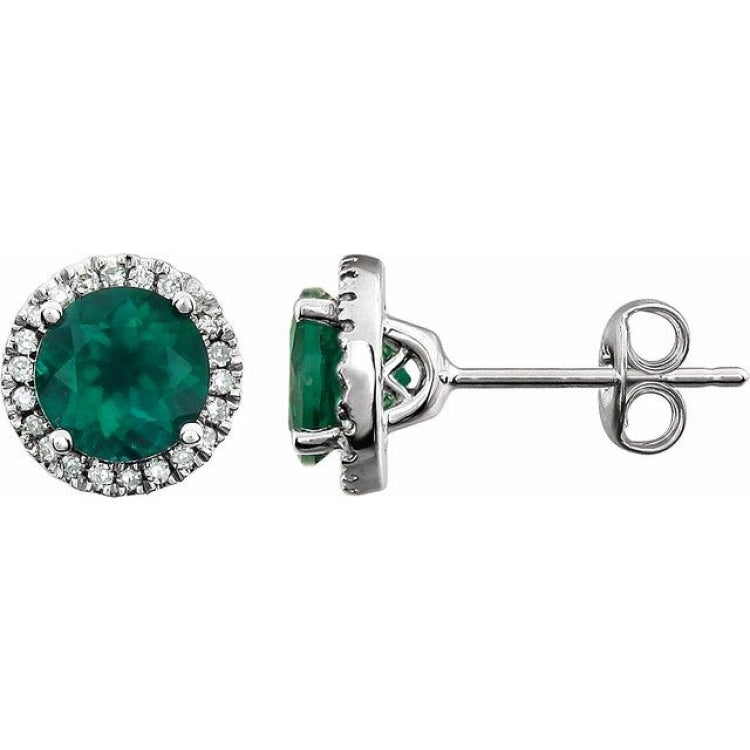 Sterling Silver Lab-Grown Emerald & 1/8 CTW Lab-Grown Diamond Earrings