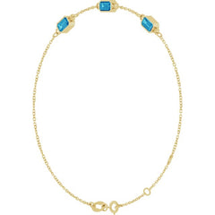 14K Yellow Gold Natural Blue Zircon Bezel-Set 3-Stone 7 1/2" Bracelet