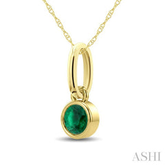 3X3 MM Round Shape Emerald Bezel Set Precious Solitaire Pendant With Chain in 10K Yellow Gold