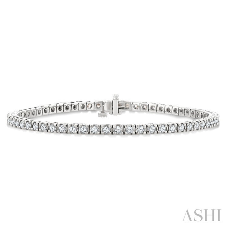 2 Ctw Square Shape Round Cut Diamond Tennis Bracelet in 18K White Gold