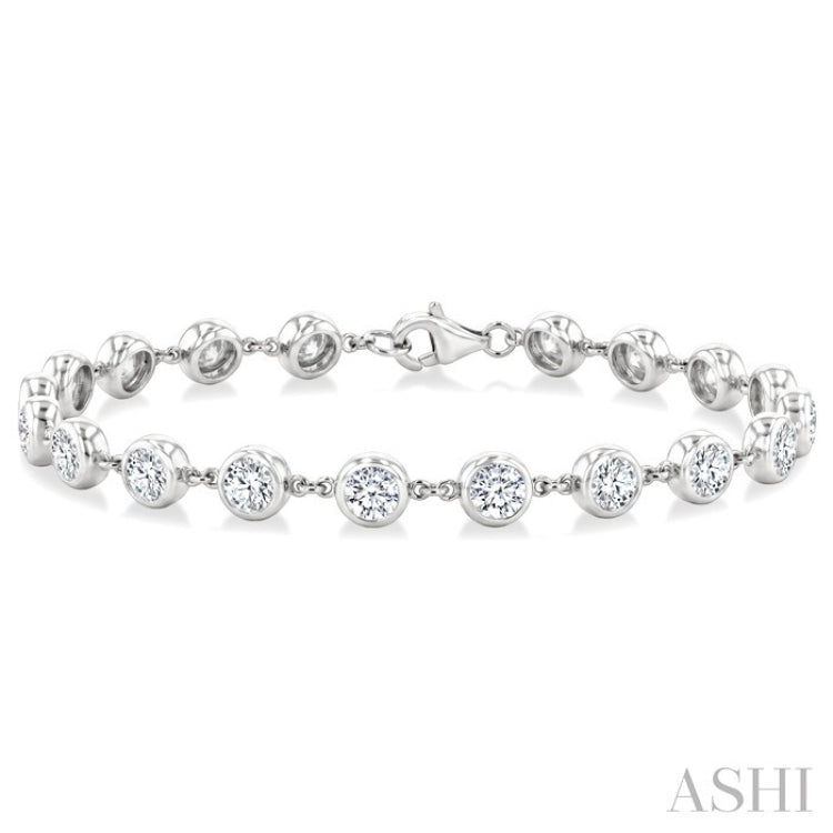 4 Ctw Bezel Set Round Cut Diamond Station Bracelet in 14K White Gold