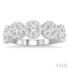 1 1/2 Ctw 5-Stone Lovebright Round Cut Diamond Band in 14K White Gold